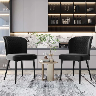 Set di 2 sedie imbottite per sala da Pranzo in Velluto con Schienale, Struttura in Metallo, Nero
