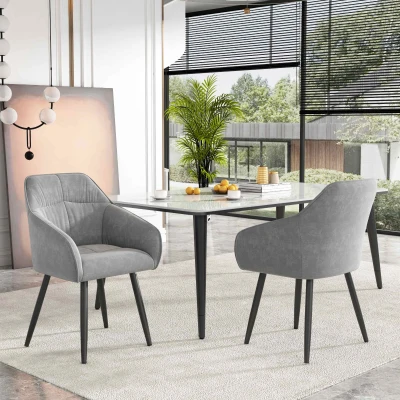 Set di 2 sedie imbottite per sala da Pranzo in Velluto con Braccioli, 44x52x85 cm, Grigio