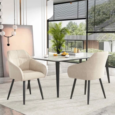 Set di 2 sedie imbottite per sala da Pranzo in Velluto con Braccioli, 44x52x85 cm, Beige