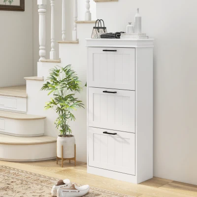 Dulap Spațios pentru Pantofi cu 3 Sertare, 54x24x117,5 cm, Alb