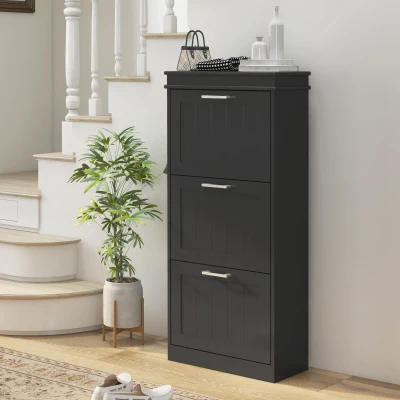 Dulap pentru Depozitarea Pantofilor, 54x24x117,5 cm, Negru