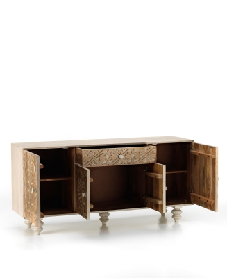 STONES Madia legno di mango con dettagli floreali, 160x45x75, Marrone