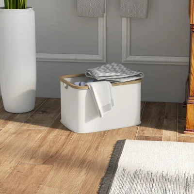HOMCOM Cesto para Roupa Dobrável Cesto para Roupa Suja 36 L para Casa de Banho Dormitório Lavandaria 44,3x33,3x26,5 cm Creme