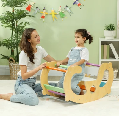 AIYAPLAY Klimstructuur en Schommel, 2-in-1, Grenenhout, 91x41x48 cm, voor Kinderen 18-48 Maanden