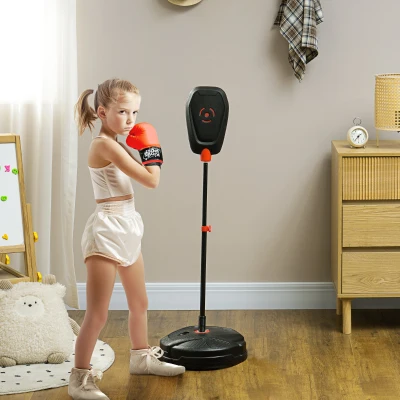 AIYAPLAY Punching Ball para Crianças acima de 5 anos Kit de Boxe com Luvas de Boxe Altura Ajustável 88-124 cm e Base Preenchível Preto