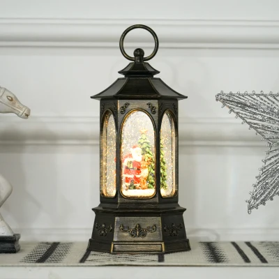 HOMCOM Bola de Neve Farol de Neve com Música e Luzes Globo de Neve com Pai Natal Purpurina Decoração de Natal Bronze
