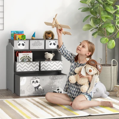 ZONEKIZ Estante para Brinquedos com 6 Caixas de Tecido não Tecido Amovíveis Organizador de Brinquedos 63x30x66 cm Cinza