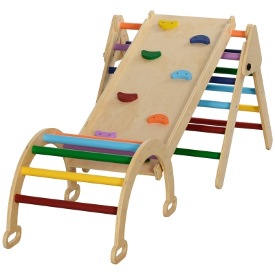 AIYAPLAY 5-in-1 Kinder Klimtoestel met Helling, Brug, Driehoekige Ladder, 18-48 Maanden, Bont