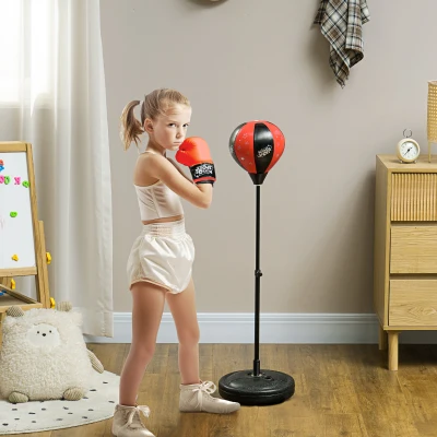 AIYAPLAY Punching Ball para Crianças Kit de Boxe para Crianças com Luvas de Boxe Altura Ajustável 68-102 cm e Base Preenchível Vermelho