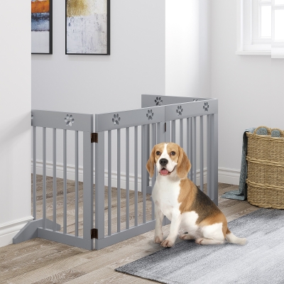 PawHut Barreira de Segurança Dobrável para Cães de 4 Painéis com Pés para Portas Escadas Corredor 204x30x61 cm Cinza