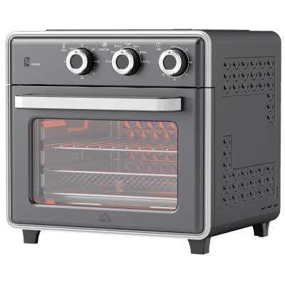 HOMCOM Multifunctionele Minibakoven, 20L, 5 Functies, 360° Hetelucht, Explosiebestendige Verlichting, Grijs