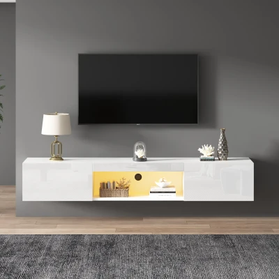 Meuble mural brillant pour TV de 70 pouces, Blanc