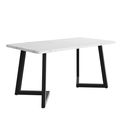 Moderner Küchentisch, Esstisch, 117x68cm, mit Marmoroptik und Metallbeinen, Vielseitig für Esszimmer und Wohnzimmer, Weiß+Schwarz