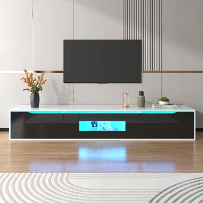 Meuble TV en haute brillance avec éclairage LED, Blanc