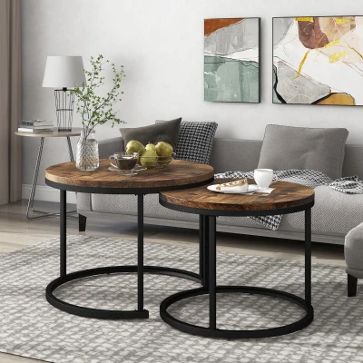 Table basse ronde 2 pièces, Marron