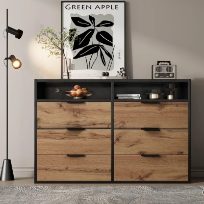 Anti-tip Sideboard Cabinet with Storage Drawers and Shelves, Oak