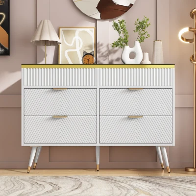 Modern Anti-tip Sideboard Cabinet with 6 Storage Drawers, White