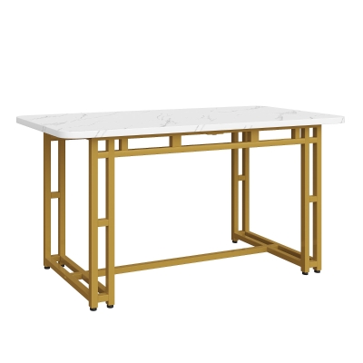Luxuriöser Esstisch, 120x70 cm, Moderner Küchentisch mit MDF-Tischplatte und vergoldeten Metallbeinen für Esszimmer und Wohnzimmer