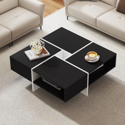 Table basse carrée moderne, Blanc+Noir