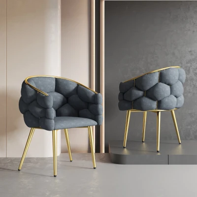 Sedia in velluto con struttura posteriore dorata,Grigio