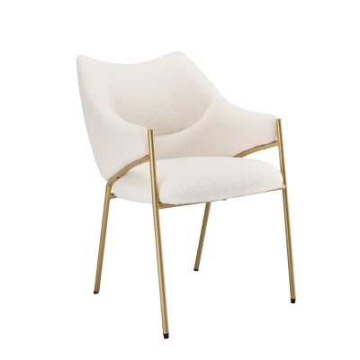 Esszimmerstuhl mit Armlehnen, Sherpa-Stoff, Verdicktes Sitzkissen, Ergonomische Rückenlehne, 54,5×67×83,7 cm, Beige
