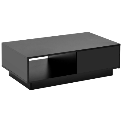 Moderner Hochglanz-Couchtisch mit LED-Licht, 15 Farben, 1 Schublade und 2 Regalen, 95×55×32 cm,  Schwarz