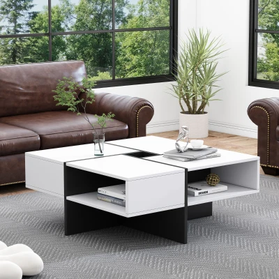 Table basse carrée moderne, Noir Blanc