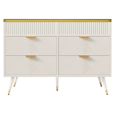 Modern Anti-tip Sideboard Cabinet with 6 Storage Drawers, White