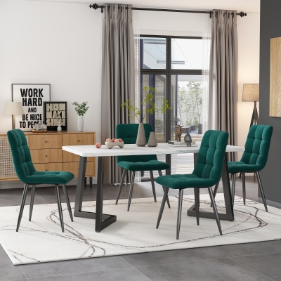 Moderner Küchentisch, Esstisch, 117x68cm, mit Marmoroptik und Metallbeinen, Vielseitig für Esszimmer und Wohnzimmer, Weiß+Schwarz