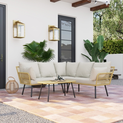 Set de Mobilier de Gradina din Ratan din PE cu 4 Piese