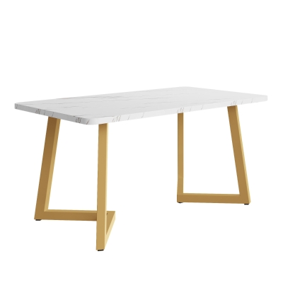 Rechteckiger Esstisch, 117x68cm, MDF-Tischplatte in Marmoroptik, vergoldete Metallbeine, vielseitig einsetzbar für Esszimmer und Wohnzimmer, vergoldetes Weiß