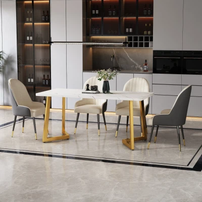 Tavolo da pranzo rettangolare 117x68 cm, Bianco+Oro