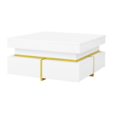 Couchtisch Weiß Hochglanz 70x70 cm Zwei Schubladen MDF für Wohnzimmer moderne Haushalte