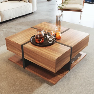 Table basse avec 4 tiroirs, Naturel