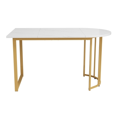 Esstisch mit Metallbeinen, moderner Marmorierung, stabiles Metallgestell, für 4-6 Personen, 138,5×80×75 cm, Weiß