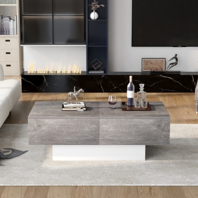 Universeller Sofatisch mit Hochglanzoptik, ausziehbarem Tisch und Stauraum, modernes Design, 102×60×40 cm, Grau