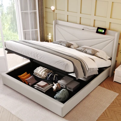 Letto Matrimoniale con Contenitore, 180x200cm, Beige