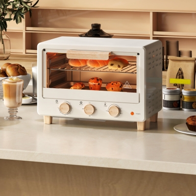 HOMCOM Forno Elétrico de Mesa Mino Forno de 16L Forno Elétrico com Temporizador e Temperatura Ajustável até 230℃ 39x27,5x28,8 cm Creme