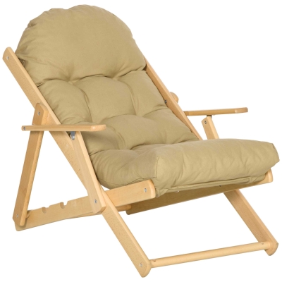 HOMCOM Accentfauteuil, Relaxfauteuil met Verstelbare Rugleuning, Beukenhoutframe, tot 120 kg, Bruin