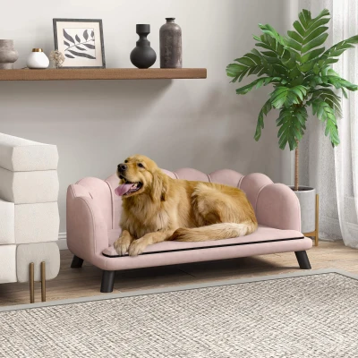 PawHut Huisdierensofa voor Middelgrote en Grote Honden tot 25 kg, Stevig Hout, Gepolsterd, Roze