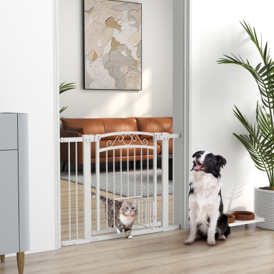 PawHut Barreira de Segurança para Cães Extensível 76-102 cm Barreira para Animais de Estimação com 2 Extensões e Porta Pequena Branco