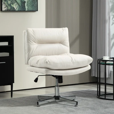 HOMCOM Cadeira de Escritório com Altura Ajustável Função Basculante Base Cruzada e Assento Amplo Cadeira para Estúdio 65x65x84-94 cm Cinza Claro