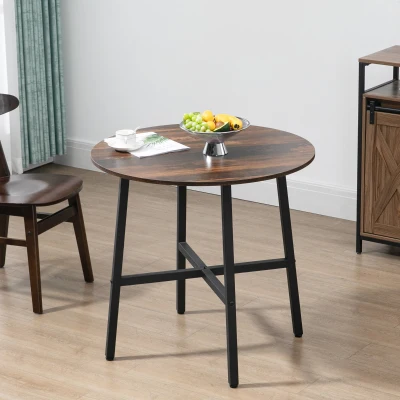 HOMCOM Mesa de Sala de Jantar Redonda para 4 Pessoas Mesa de Cozinha Moderna com Pés de Aço Ø80x76 cm Marrom e Preto