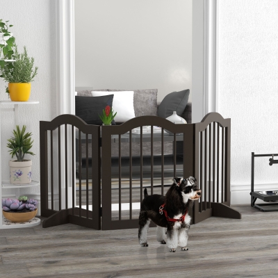 PawHut Barreira de Segurança Dobrável para Cães Pequenos Barreira de Proteção para Animais de Estimação 154,5x29,5x61 cm Marrom Escuro