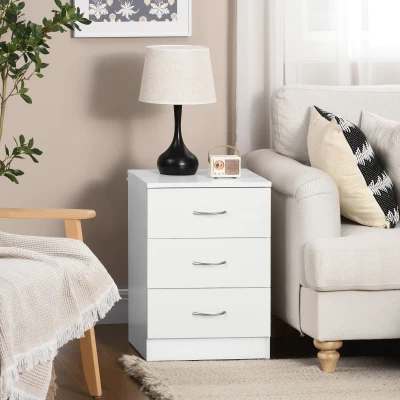 HOMCOM Mesa de Cabeceira Moderna Mesa de Cabeceira com 3 Gavetas e Puxadores de Alumínio para Dormitório 40x35x58 cm Branco