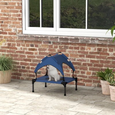 PawHut Hondenbed met Luifel, Outdoor, Draagbaar, Waterafstotend, tot 30 kg, 61 x 46 x 63 cm, Donkerblauw