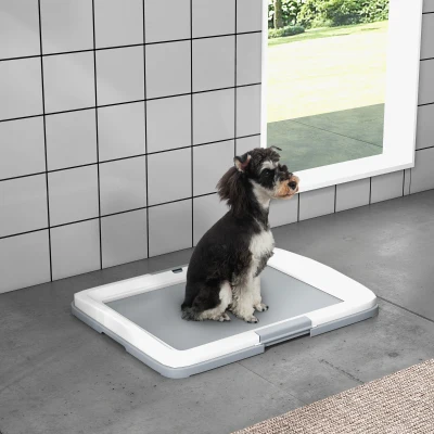 PawHut Tabuleiro para Resguardos de Cães Sanita para Cães com Bandeja para Treino em Exterior e Interior 63x48,5x6 cm Cinza