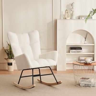 Fauteuil à bascule moderne avec dossier haut et accoudoirs, Blanc