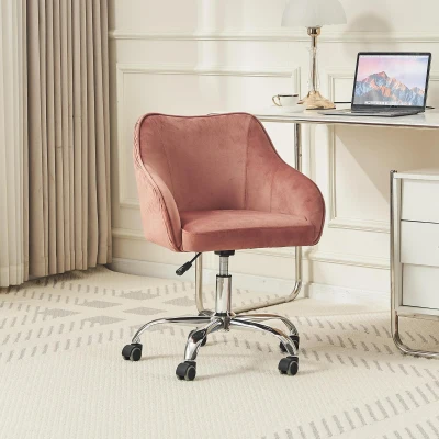 Chaise en velours réglable et pivotante pour bureau et maison, Rose foncé