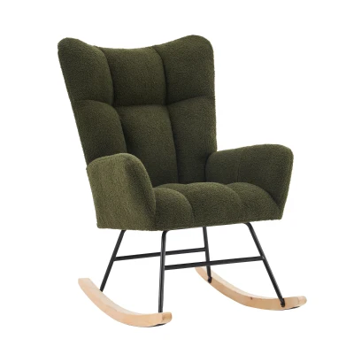 Moderner Schaukelstuhl mit hoher Rückenlehne und Armlehnen, bequemer samtartiger Stoff, geeignet für Wohnzimmer, Schlafzimmer und Innenhöfe, 62,9x95,7x90,9cm, Grün